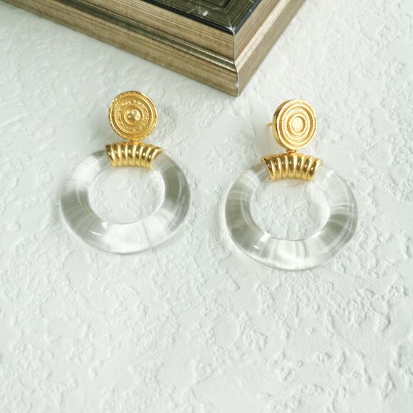 Julie Vos Madison Clear Gold Statement Earrings - Picture 1 of 4